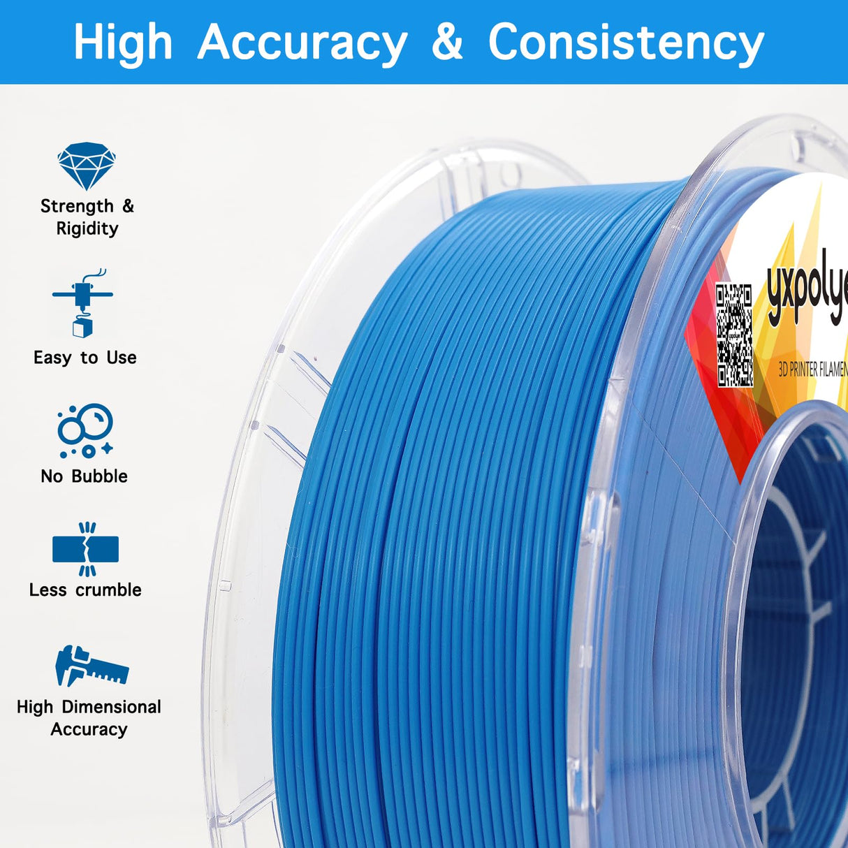 YXPOLYER PLA Plus Filament Food-Grade pla+ PLA Plus 3D Printing Filament 1.75 mm 1kg 2.2lbs with Reusable PC Spool, Modified 3D Printer Filament for Most FDM 3D Printers yxpolyer