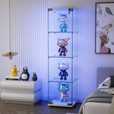 Goujxcy 64" Curio Cabinet, 4 Shelves Glass Display Cabinet with LED Lights, Glass Storage Cabinet with Door, Collectibles Toy Organizers Rack, Display Shelf, Kids Bookcase for Playroom, Bedroom, White Goujxcy