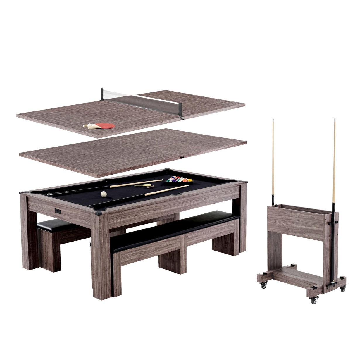 Barrington Billiards Monteray 7’ Drop Pocket Pool Table, 3-in-1 Dining Top & Table Tennis with Game Accessories & Rolling Storage Caddy Barrington Billiards