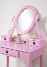 Roundhill Furniture Moniys Moniya Pink Wood Makeup Vanity Table and Stool Set Roundhill Furniture