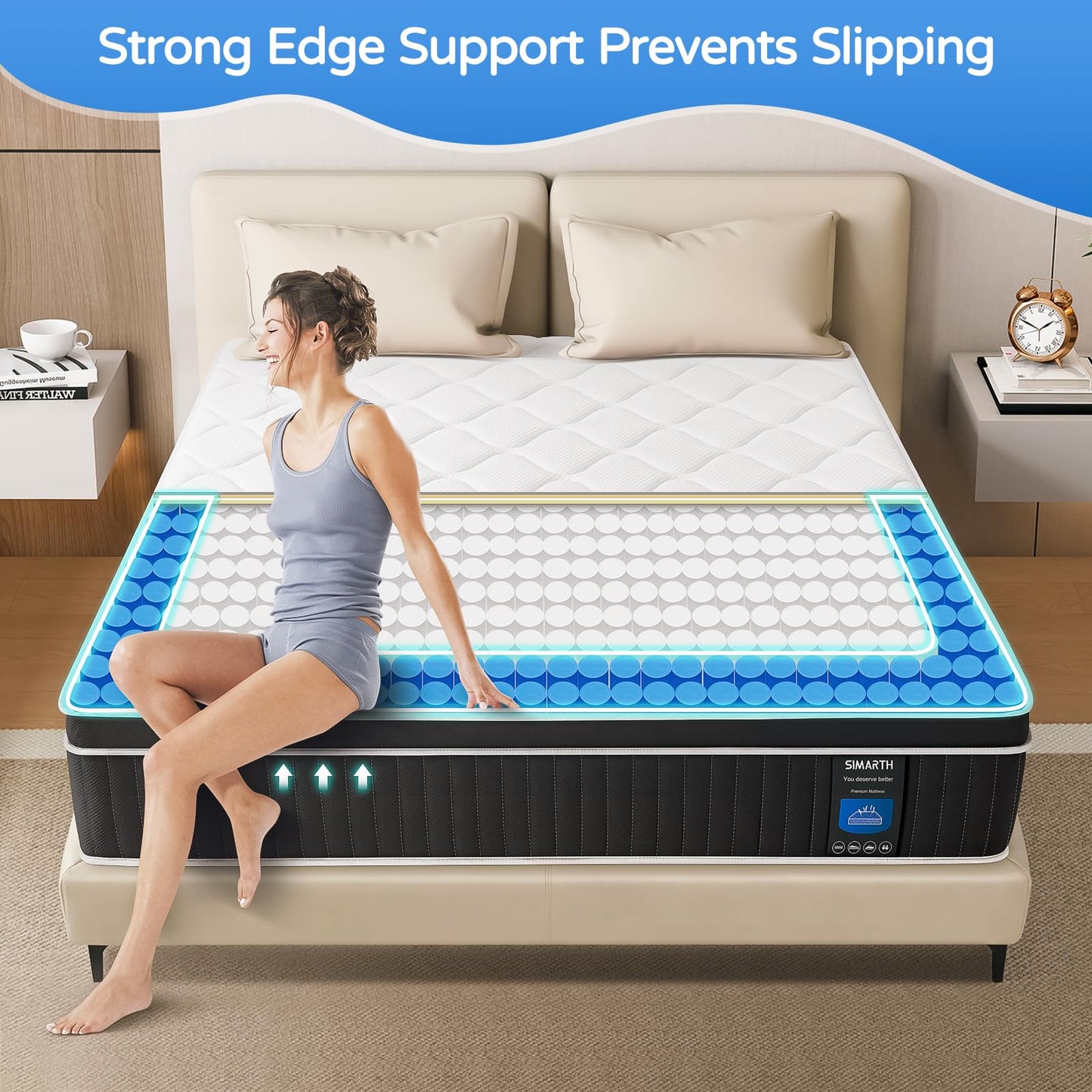 SIMARTH King Mattress,12 Inch Hybrid King Size Mattress in a Box, Upgrade Strengthen Mattresses with Memory Foam and Pocket Spring, Soft and Comfort King Mattress, Non-Fiberglass, Medium Firm