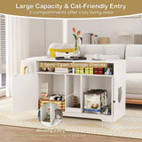 Tangkula Double Litter Box Enclosure, 43 Inch Hidden Litter Box Furniture with Shelves, Removable Scratching Board, 2 Sisal Mats, Large Enclosed Cat Box Enclosure for 2 Cats (White) Tangkula