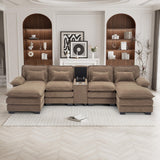 ONEMMLION U Shaped Cloud Couch Sectional Sofa, 124" Comfy Fluffy Chenille Brown Sectional Couches for Living Room with Double Chaise Lounge, Modern Modular Sofa with Central Console USB Port ONEMMLION