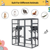 COZIWOW 70Inches Large Spacious Wooden Outdoor Cat Catio with Perches and Condos, Cat Cage Enclosure Indoor Kitty Window Kennel with Waterproof Roof, 7 Platforms & 2 Resting Box, UV Resistant (Grey) COZIWOW