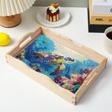 EWJRNSF Diamond Art Kits for Adults Wooden Serving Trays with Handles, 5D Diamond Painting Big Gem Arts and Craft Gifts Trays Decor Gift Home Decor 7.8x11.8 Inches Turtle A EWJRNSF