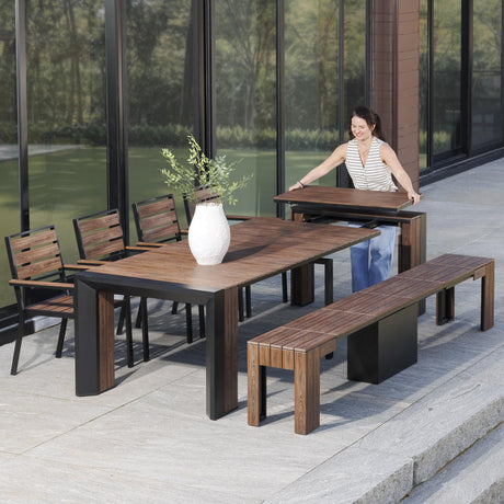 Transformer Table Outdoor Patio Furniture Set for 4 to 12, Expandable Outdoor Table and Chairs Set of 4 with Dining Bench, Weather Resistant Extendable Patio Table with Chairs & Bench Transformer Table