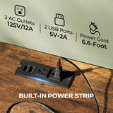 Huuger TV Stand Dresser with Power Outlets and LED Lights, 4 Drawers Entertainment Center with Open Shelf, Media Console for 50 43 Inch TV, Dresser with PU Finish, Rustic Brown and Black Huuger