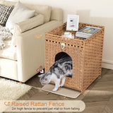 Snughome Cat Litter Box Enclosure Furniture Hidden with Cat Litter Mat, Hidden Cat Washroom Furniture with Door, Handwoven Rattan Cat Washroom Box, Indoor Pet House for Living Room, Bedroom(Natural) Snughome