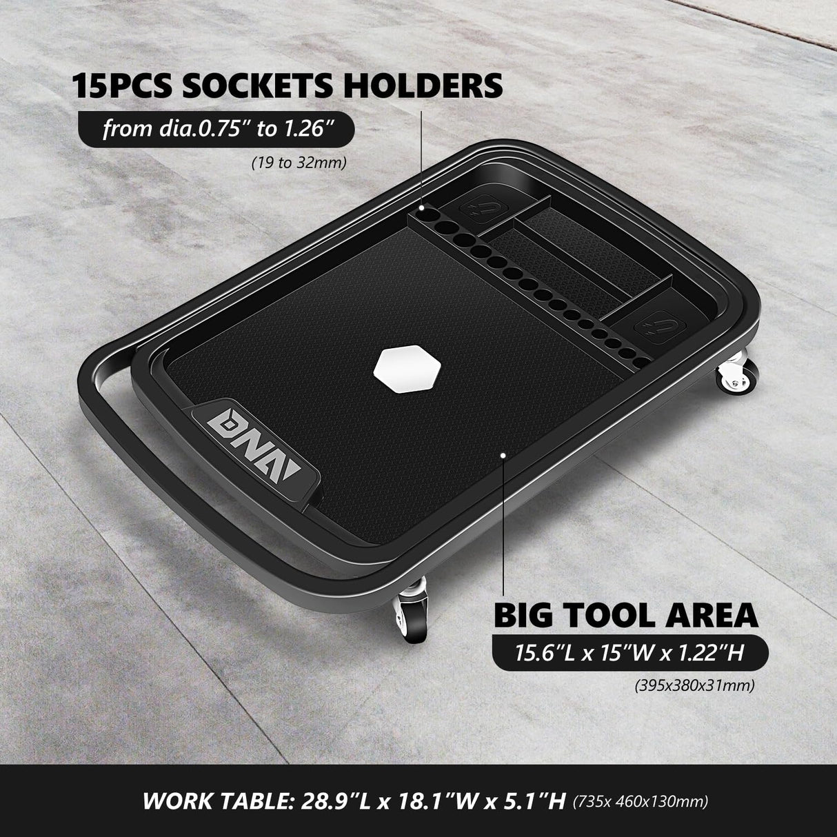 DNA MOTORING 2 in 1 Working Table - Adjustable Height 30.5'' to 47.2'', Rolling Part Tray with 4 Rollers, Portable Work Bench with 2 Brake Wheels, DNA MOTORING