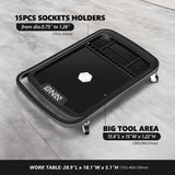 DNA MOTORING 2 in 1 Working Table - Adjustable Height 30.5'' to 47.2'', Rolling Part Tray with 4 Rollers, Portable Work Bench with 2 Brake Wheels, DNA MOTORING