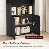 MAHANCRIS 6-Tier Bookshelf, 74.6'' Farmhouse Arched Bookcase with Cabinet, Freestanding Engineered Wood Display Bookshelf, with Adjustable Shelves, for Living Room, Study, Kitchen, Black BKBK2601 MAHANCRIS