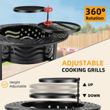 PrimeZone 42" Outdoor Fire Pit with 2 Grills - Wood Burning Firepit for Outside with Cover & Poker, Heavy Duty Metal Fire Pit Large Round Fireplace for Patio, Backyard, Picnic, Camping, Bonfire PrimeZone