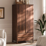 MAISONARIA Wardrobe with 2 Doors and 2 Drawers, 70.9”H Modern Walnut Bedroom Armoire Closet with Hidden Handles, Freestanding Wooden Storage Cabinet for Clothes and Essentials MAISONARIA