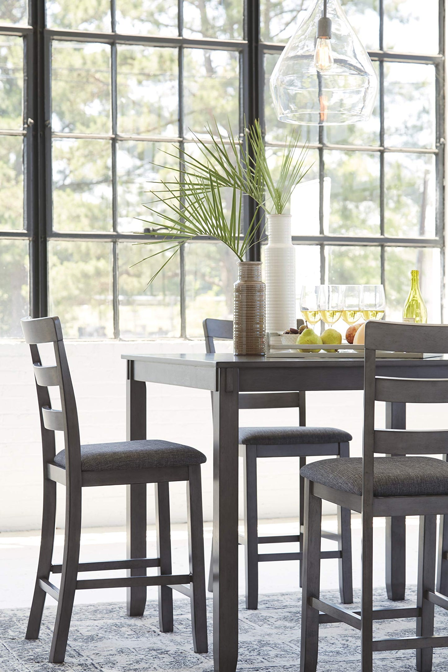 Signature Design by Ashley Bridson 5 Piece Counter Height Dining Room Set, Includes Table & 4 Bar Stools, Gray