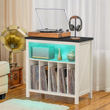 Joaxswe Large Record Player Stand with Charging Station & LED Lights, Vinyl Records Storage Holder Cabinet Holds up to 230 Albums, Turntable Stand for Music Room, Bedroom, Living Room, Office (White) Joaxswe