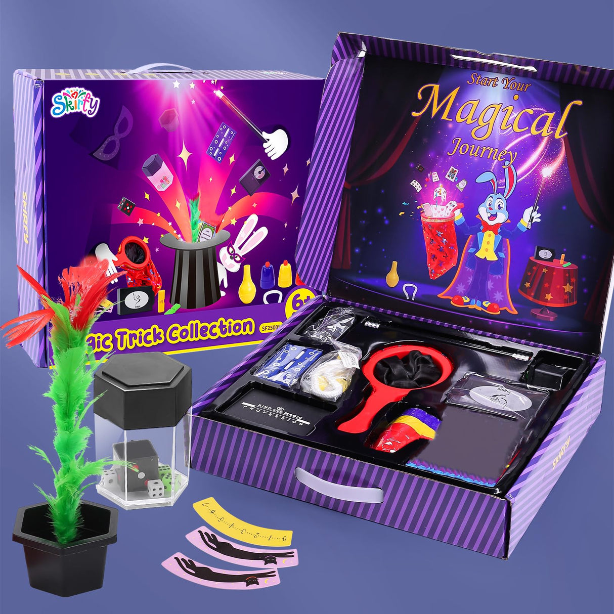 Skirfy Magic Kit-75+ Magic Tricks for Kids Age 6-8,Perfect Magic Toys for Kids,Featuring with Floating Vase,Double Magic Bag,Magic Mirror-Great Birthday Gifts for Boys Girls Skirfy