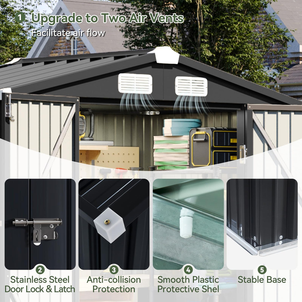 Aoxun 6x3.9 FT Shed with Base Metal Outdoor Storage Shed Garden Shed with Lockable Doors Tool Shed Bike Shed for Backyard, Patio, Poolside (Black) Aoxun