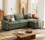 LINSY HOME 123'' Modular Sectional Sofa Green Couch Corduroy Cloud Couches for Living Room, L Shaped Couch with Movable Ottoman, Modern Cloud Sectional Sofas for Bedroom and Apartment, Green LINSY HOME