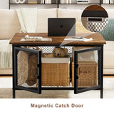 FABATO Flip Top Coffee Table, Square Coffee Tables Metal Wood, Farmhouse Lift Up Coffee Table Cocktail Table with Wire Mesh Barn Door and Storage, Steel Frame, Small Tea Table for Living Room, Black FABATO