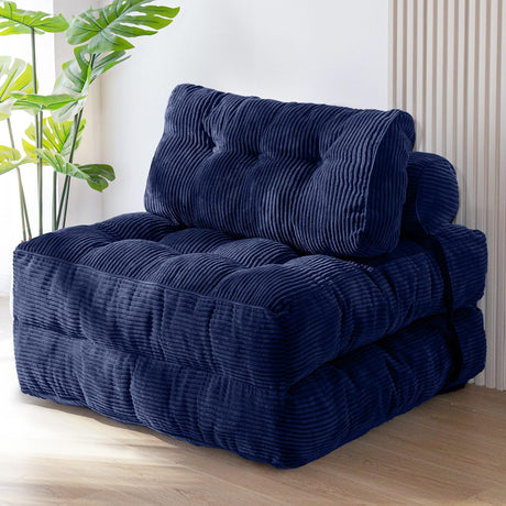 MAXYOYO Folding Sofa Bed, Convertible Sleeper Chair with Pilow Foldable Matress with Back Support, Portable Fold Out Chair Bed Comfy Floor Sofa Lounge for Living Room Bedroom, Navy, Single MAXYOYO