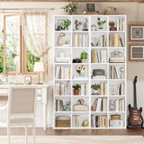 FOTOSOK 71'' Tall Bookshelf, Double Wide Media Tower Rack CD DVD Rack Display Cabinet with Adjustable Shelves, Tall Narrow Bookcase White Bookshelf Cube Shelf for Home Office, White FOTOSOK