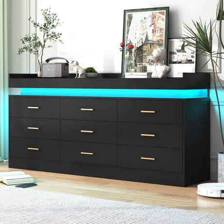 jiteentarou Drawer Dresser with Charging Station and LED Lights, Modern Chest of Drawers with Power Outlet, Organizer Cabinet for Bedroom, Living Room, Entryway(Black) jiteentarou