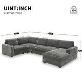 Merax Modern U-Shaped Cloud Couch Set with Oversized Chaise Lounge, Chenille 6-Seat Sectional Sofa Sleeper Bed with Cup Holders for Living Room Dark Gray Merax