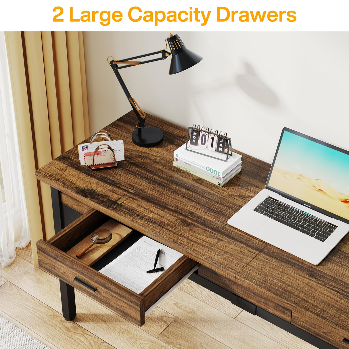 Tribesigns 78.7" Extra Long Computer Desk, [Double Desk] [2 Drawers], Two Person Desk Large Executive Office Desk, Writing Table Study Desk for Home Office, Rustic Brown Tribesigns