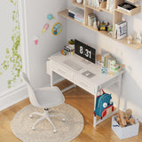 DLisiting White Small Desk with Fabric Drawers - 32 Inch Vanity Desk with Storage Drawer and Bag for Bedroom, Study Writing Table for Small Spaces, White DLisiting