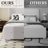 King Size Platform Bed Frame with Velvet Upholstered Headboard, Button Tufted Headboard and Footboard, Anti-Collision Soft Rounded Corners, No Box Spring Needed, Easy Assembly, Light Gray viplov