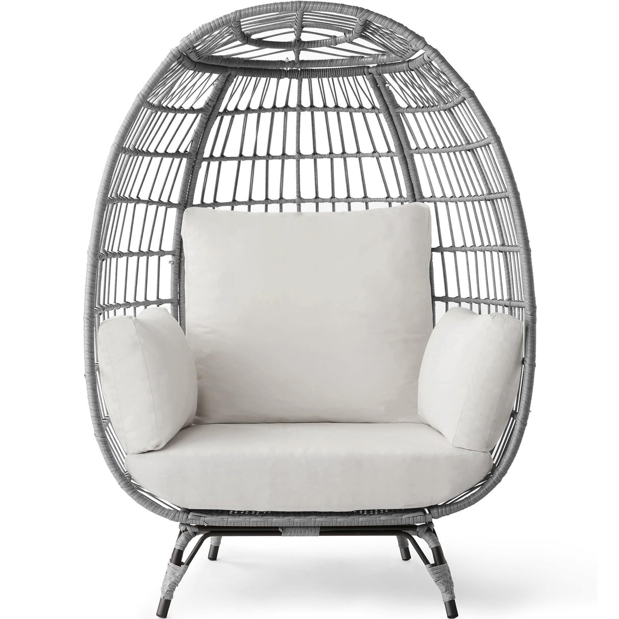 Best Choice Products Wicker Egg Chair, Oversized Indoor Outdoor Lounger for Patio, Backyard, Living Room w/ 4 Cushions, Steel Frame, 440lb Capacity - Gray/White Sand Best Choice Products