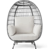 Best Choice Products Wicker Egg Chair, Oversized Indoor Outdoor Lounger for Patio, Backyard, Living Room w/ 4 Cushions, Steel Frame, 440lb Capacity - Gray/White Sand Best Choice Products