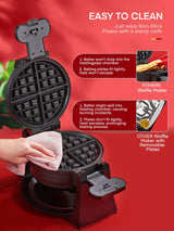 Waffle Maker, 1400W Double Belgian Waffle Iron 180° Flip, 8 Slices in 3 Mins, Rotating & Nonstick Plates, Anti-Scald, Removable Drip Tray Easy to Clean, Cool Touch Handle, Space-Saving Storage(Black) FOHERE