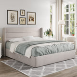 Allewie King Size Lift Up Storage Bed, Modern Wingback Headboard, Hydraulic Support, No Box Spring Needed, Light Beige Allewie
