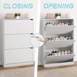 BORNOON Shoe Cabinet with 3 Flip Drawers, Hidden Wood Shoe Cabinet,Freestanding Shoe Storage Cabinet for Entryway Hallway.White. 47.2" H*31.5" W*9.25" D. BORNOON