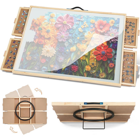DIKASHI Tilting & Rotating Puzzle Board for 1000 Pieces, 30.2" × 22.4", Portable Jigsaw Puzzle Table for Adults with 4 Drawers & Protective Cover, Ideal Gift for Mum DIKASHI