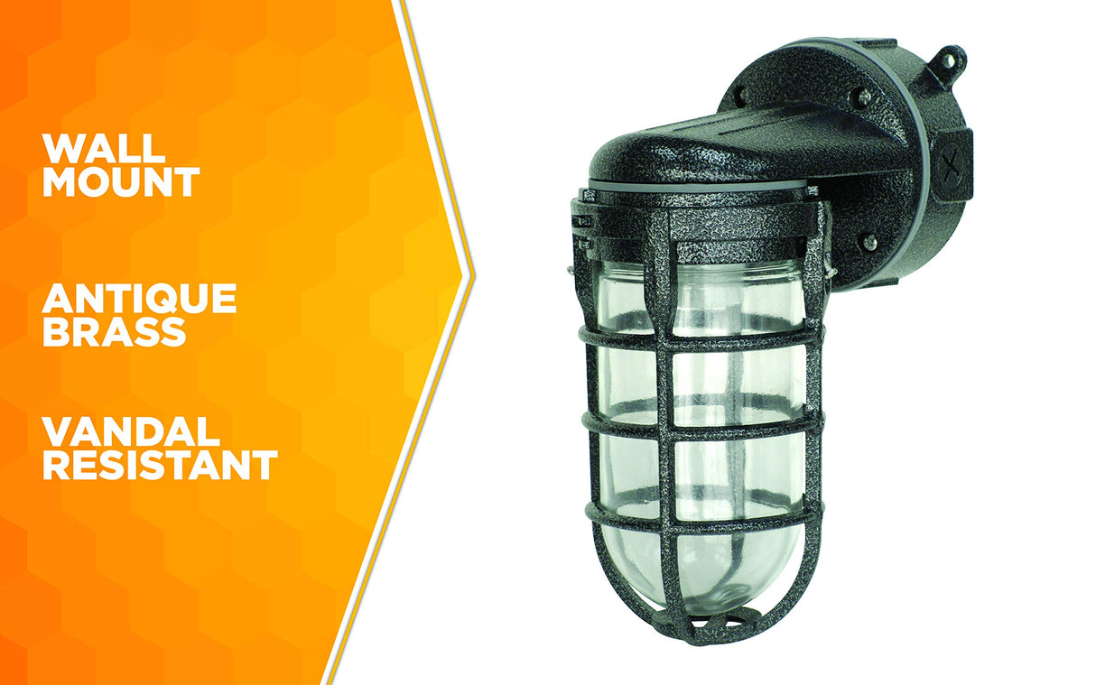 Woods L1707SVBLK Wall Mount Light in Hammered Black Finish Sturdy Die Cast Aluminum Cage; 100 Watt Incandescent; Industrial Design; Suitable for Indoor and Outdoor Use Woods