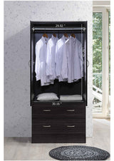 Hodedah W Chocolate HI29 2 Doors Wardrobe with 2 Drawers Hodedah