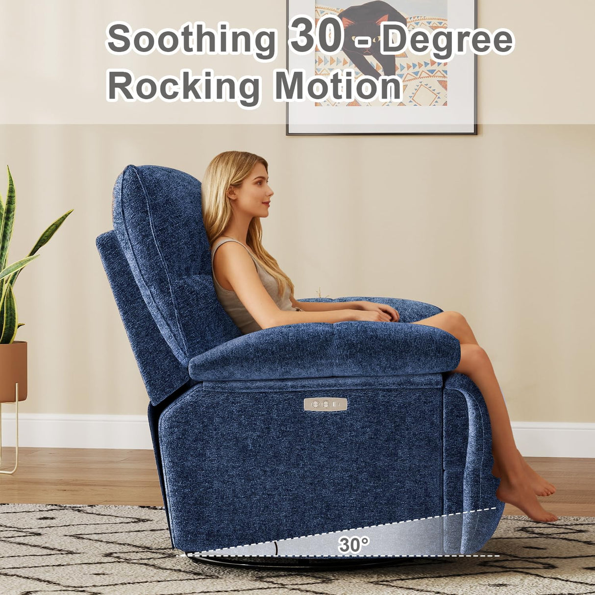 Pationate Oversized Rocker Recliner Chair,Power Swivel Recliner for Living Room,Overstuffed Extra Wide Rocking Recliners with Breathable Soft Fabric,Up to 350lbs (Power, Blue) Pationate