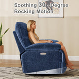 Pationate Oversized Rocker Recliner Chair,Power Swivel Recliner for Living Room,Overstuffed Extra Wide Rocking Recliners with Breathable Soft Fabric,Up to 350lbs (Power, Blue) Pationate