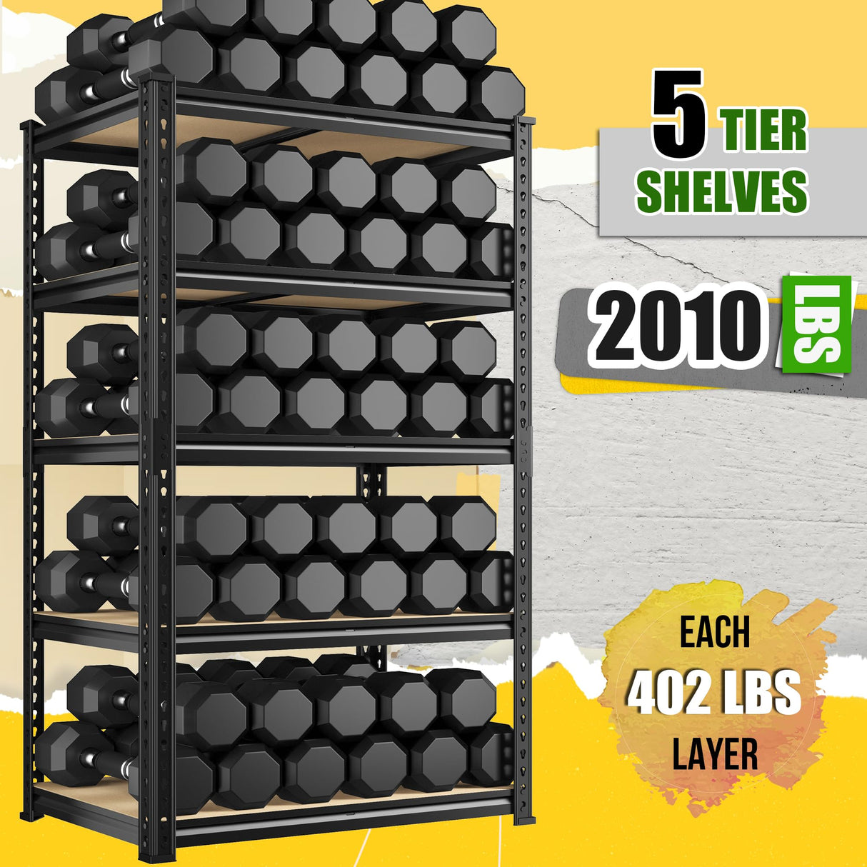 DurayLoly Set of 2 Storage Shelves 27.7"W Metal Shelving 2010LBS Garage Shelving Heavy Duty Garage Shelves Adjustable 5 Tier Metal Shelf for Pantry Kitchen Closet Basement Warehouse 11.9"D×27.7"W×60"H DurayLoly