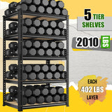 DurayLoly Set of 2 Storage Shelves 27.7"W Metal Shelving 2010LBS Garage Shelving Heavy Duty Garage Shelves Adjustable 5 Tier Metal Shelf for Pantry Kitchen Closet Basement Warehouse 11.9"D×27.7"W×60"H DurayLoly