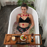 Utoplike Teak Bathtub Caddy Tray Bath Tray for Tub, Unique Bathtub Organizer with Book Tablet Wine Glass Cup Towel Holder, Adjustable, for Your Loved Utoplike