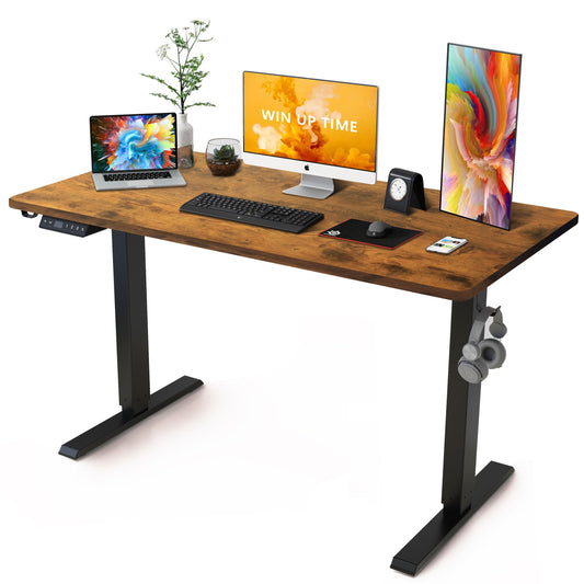 Win Up Time Standing Desk Adjustable Height- 40 x 24 Inches Whole Piece Desktop Stand Up Desk, Electric Standing Desk, Sit to Stand Desk for Home Office Computer Desk, Rustic Brown