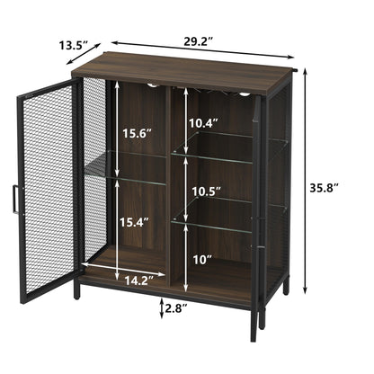 Furniouse Small Bar Cabinet with Storage, Small Wine Bar Cabinet with Glass Shelves & Doors, Industrial Liquor Cabinet with Led Light for Home, Rustic Buffet Sideboard Cabinet