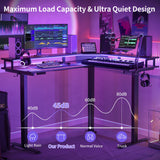 FEZIBO 63" Triple Motor L Shaped Standing Desk with LED Strip & Power Outlets, Height Adjustable Stand up Corner Gaming Desk with Ergonomic Monitor Stand, Black Carbon Fiber Top/Black Frame FEZIBO