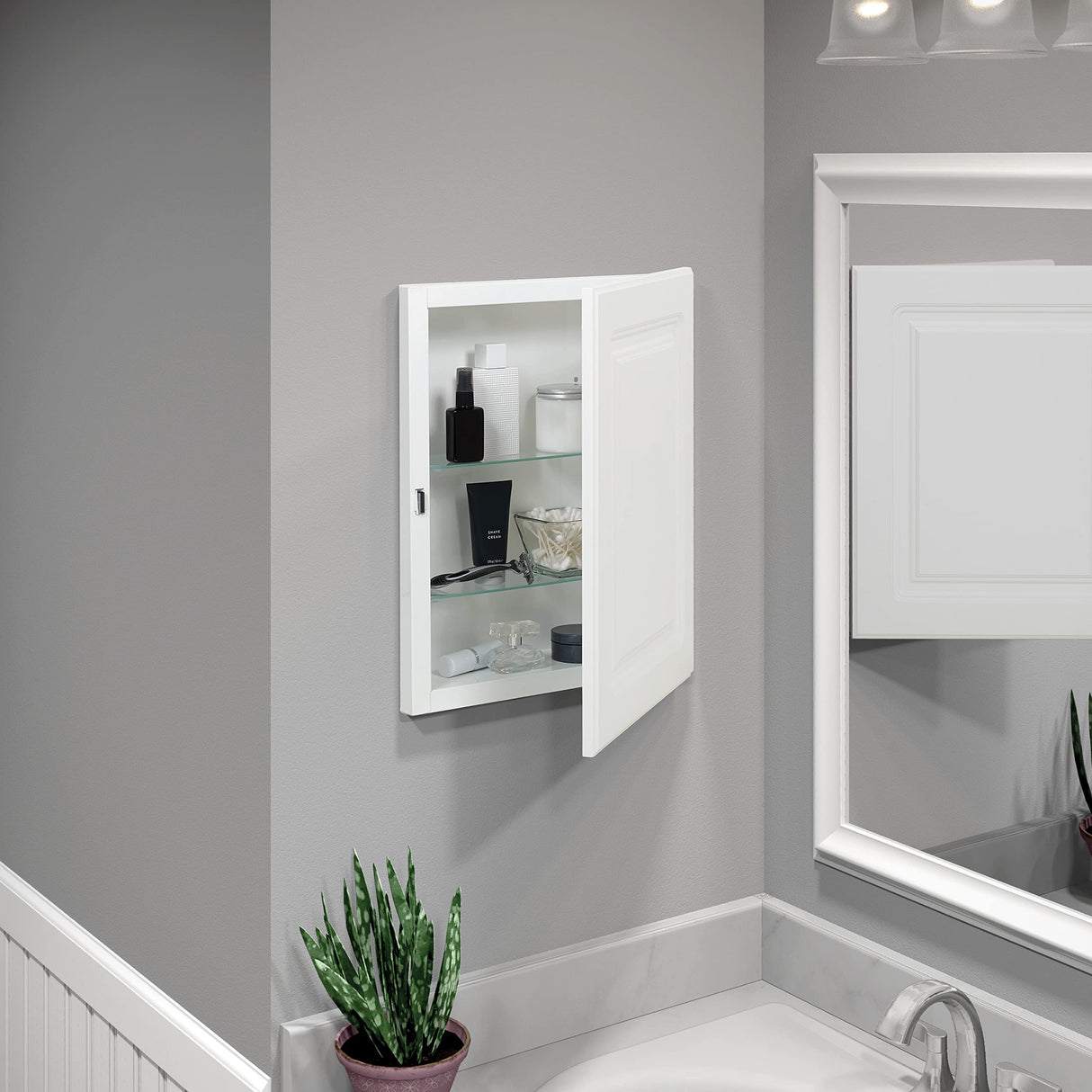 Zenna Home Bathroom Medicine Cabinet, Bathroom Wall Cabinet with Steel Body, 2 Adjustable Shelves, Recessed or Surface Wall Mount Installation, 16 x 20 Inches American Pride