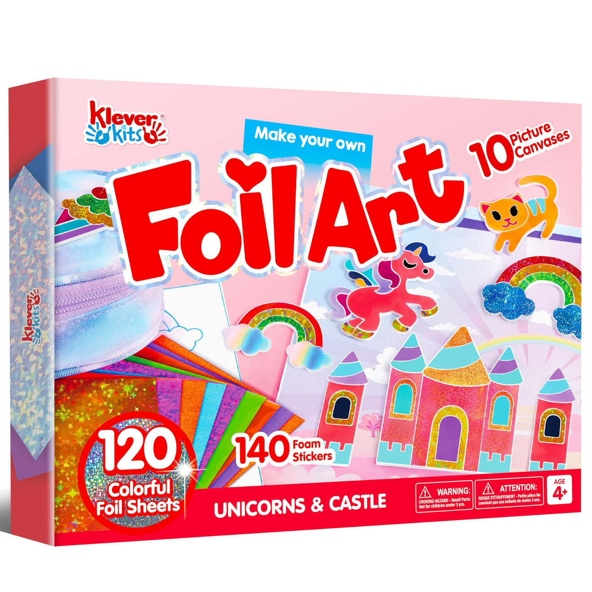 Klever Kits Foil Art Kit for Kids - Arts & Crafts Supplies, Mess Free Coloring, Foil Foam Stickers, Creative Travel Toys, Birthday Gifts for Boys & Girls Ages 4 and Up Klever Kits