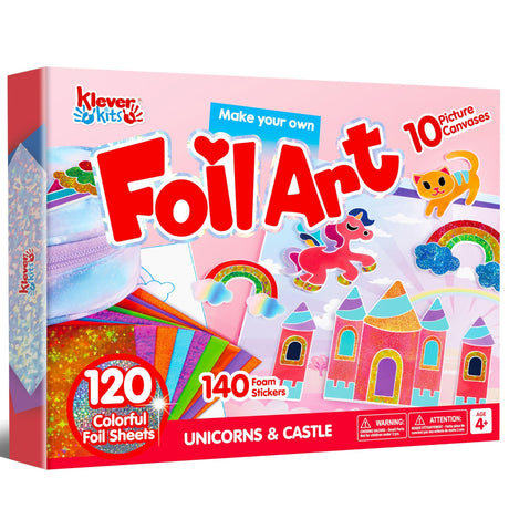 Klever Kits Foil Art Kit for Kids - Arts & Crafts Supplies, Mess Free Coloring, Foil Foam Stickers, Creative Travel Toys, Birthday Gifts for Boys & Girls Ages 4 and Up Klever Kits