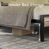 CHABUILDREARK Twin Bed Frame with Charging Station and LED Lights, Metal Platform Bed with Wood Storage Headboard, Rustic Barn Door Design, Noise Free, No Box Spring Needed, Wash Grey CHABUILDREARK